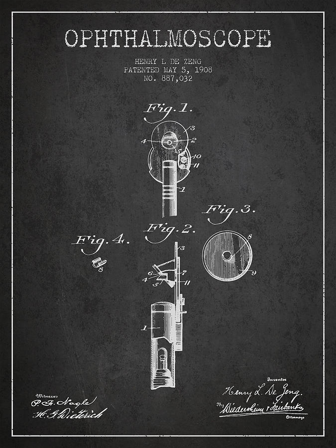 Vintage Digital Art - Ophthalmoscope Patent from 1908 - Dark by Aged Pixel