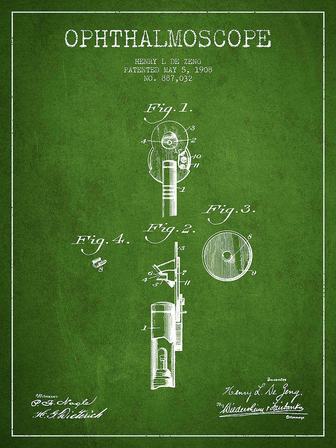 Ophthalmoscope Patent From 1908 - Green Digital Art