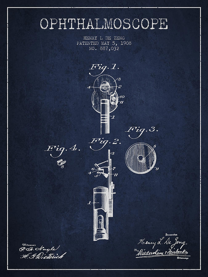 Vintage Digital Art - Ophthalmoscope Patent from 1908 - Navy Blue by Aged Pixel