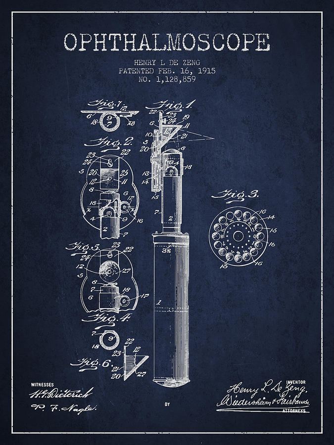 Vintage Digital Art - Ophthalmoscope Patent from 1915 - Navy Blue by Aged Pixel