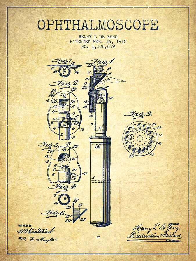 Vintage Digital Art - Ophthalmoscope Patent from 1915 - Vintage by Aged Pixel