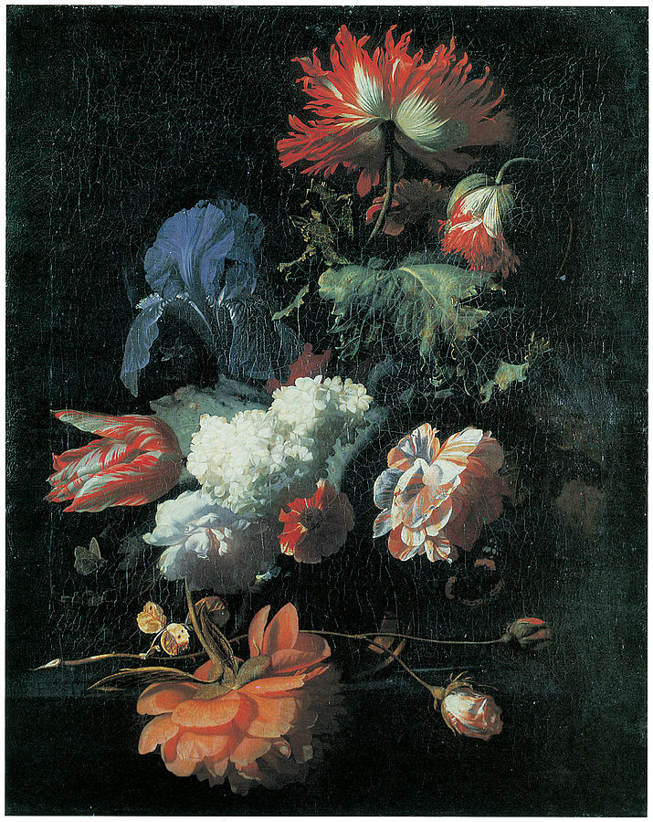 Poppy Painting - Opium Poppy and Other Flowers in a Glass Vase by Simon Pietersz Verelst