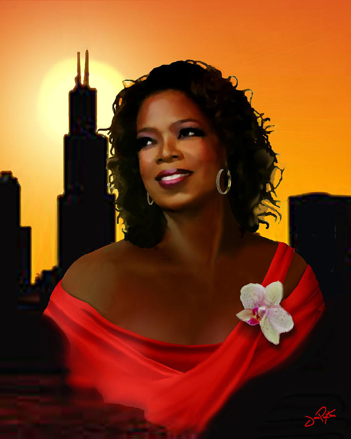 Oprah and A Chicago Sunset Painting by Jann Paxton