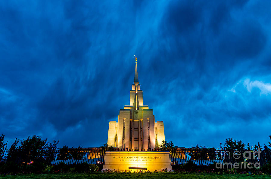 Oquirrh Mountain LDS Temple Evening Thunderstorm Photograph by Gary Whitton