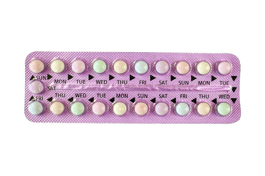 Oral contraceptive pill strips isolated on white background with clipping path. Photograph by Areeya_ann