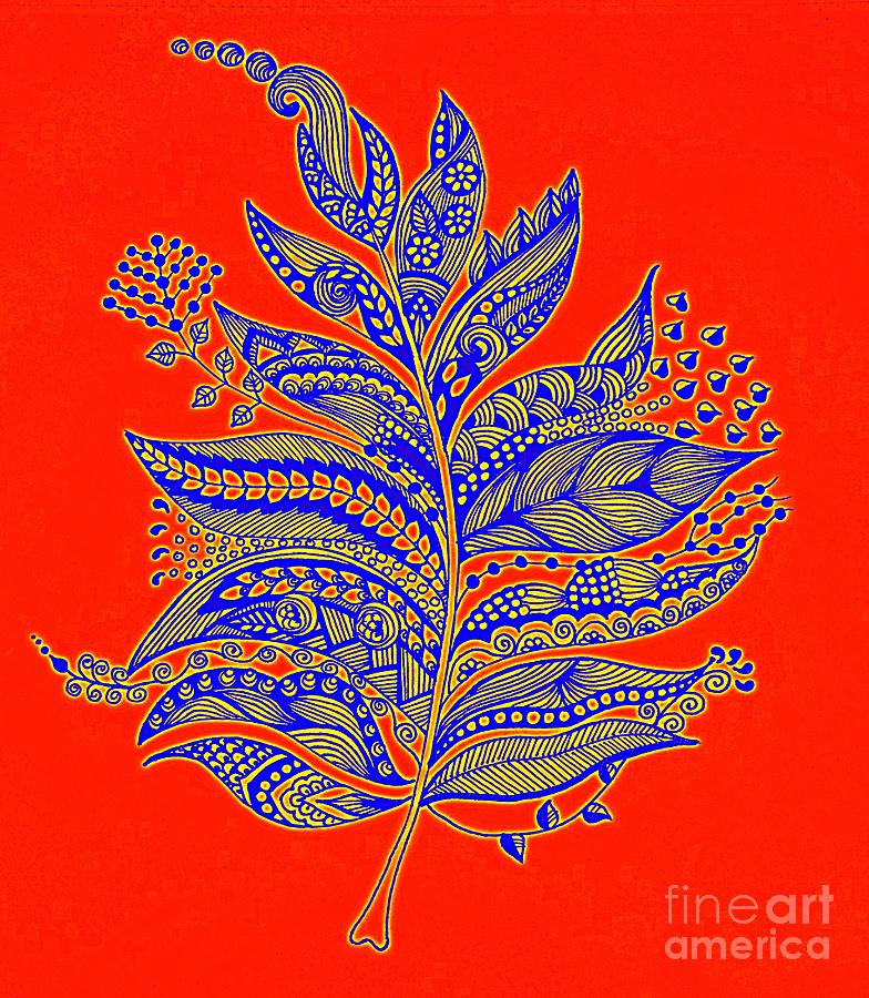 Orange and Blue Abstract Leaf Drawing by Sketchii Studio Fine Art America