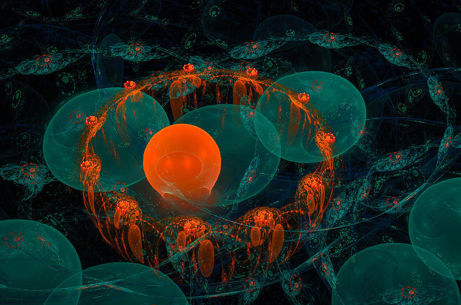 Orange and dark green abstract fractal art Digital Art by Matthias Hauser