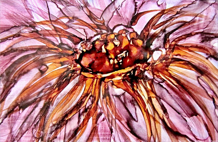 Daisy Mixed Media - Orange And Pink Dahlia Alcohol Inks by Danielle  Parent