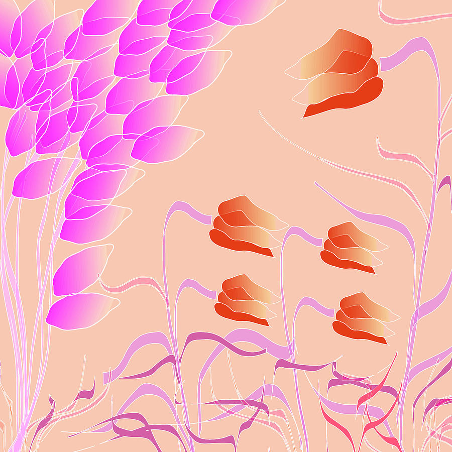 Orange and Pink Floral Digital Art by Mary Bedy