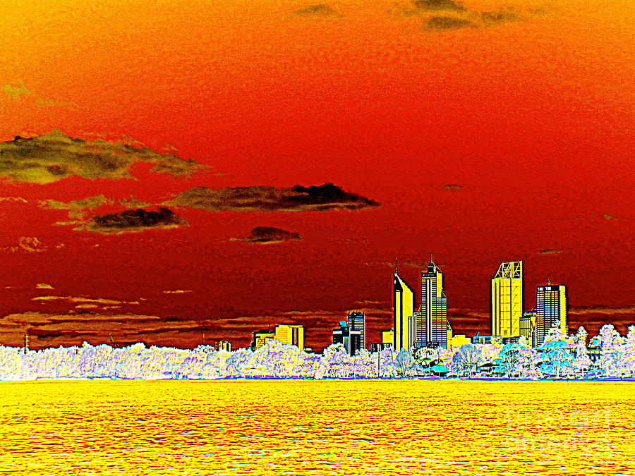 Sunset Photograph - Orange and Yellow Perth Skyline by Roberto Gagliardi