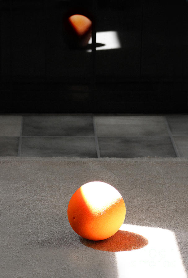 Orange Ball Abstract in Grey Photograph by Karen Adams