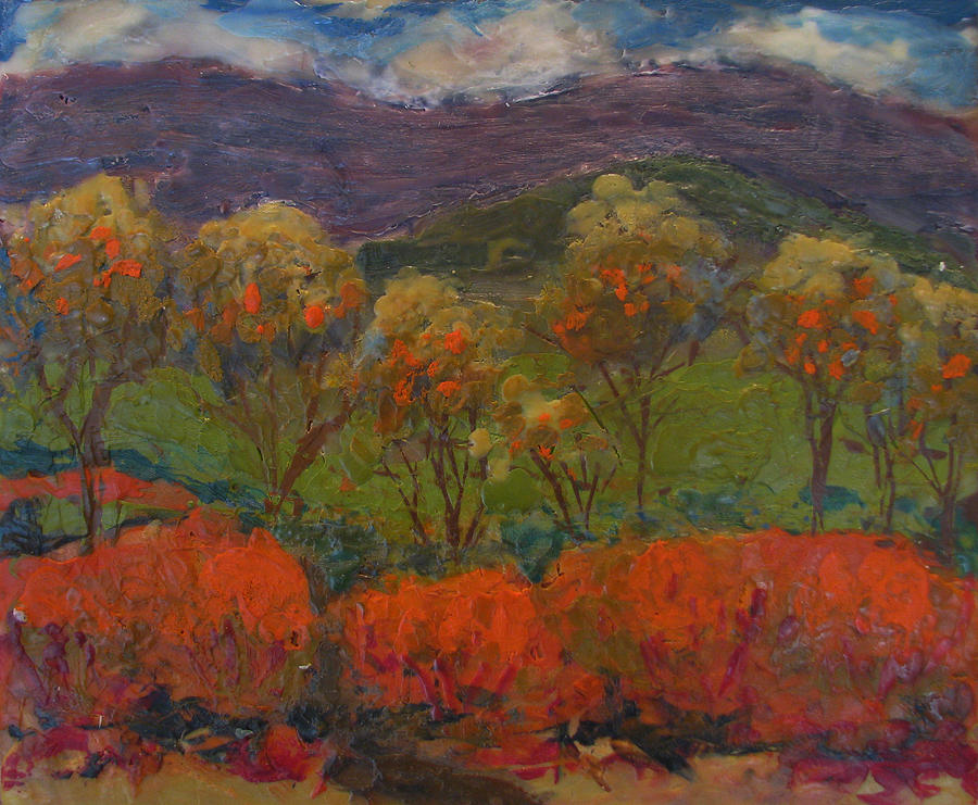 Mountain Painting - Orange Bushes by Art Nomad Sandra  Hansen