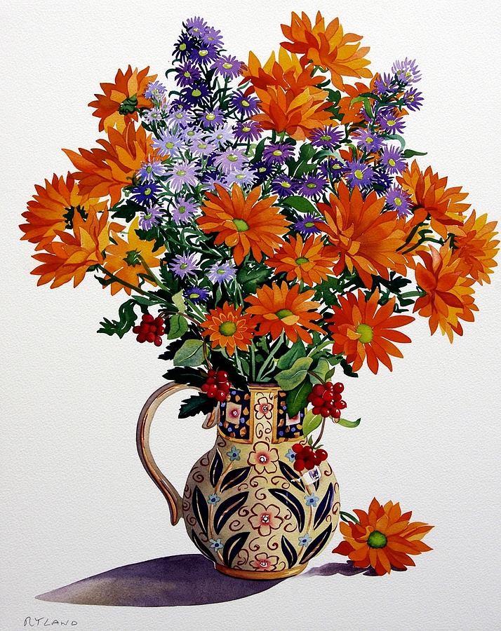 Flower Painting - Orange Chrysanthemums by Christopher Ryland