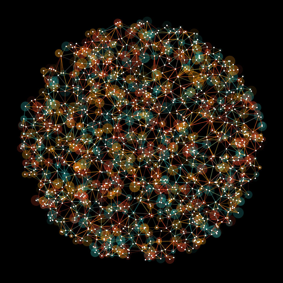 Orange Circle Abstract Network Pattern Digital Art by Frank Ramspott