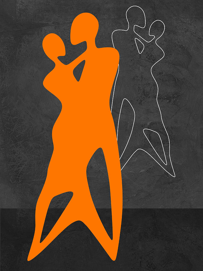 Abstract Painting - Orange Couple Dancing by Naxart Studio Abstract Painting - Orange Couple Dancing by Naxart Studio