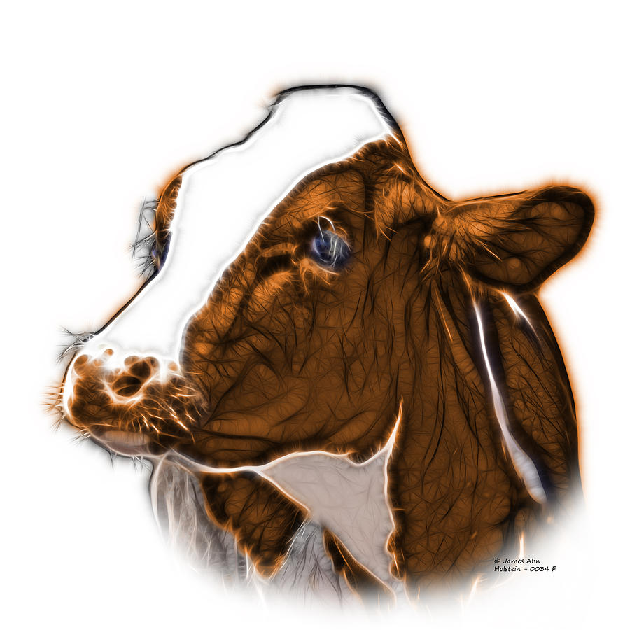 Animal Digital Art - Orange Cow Holstein - 0034 FS by James Ahn