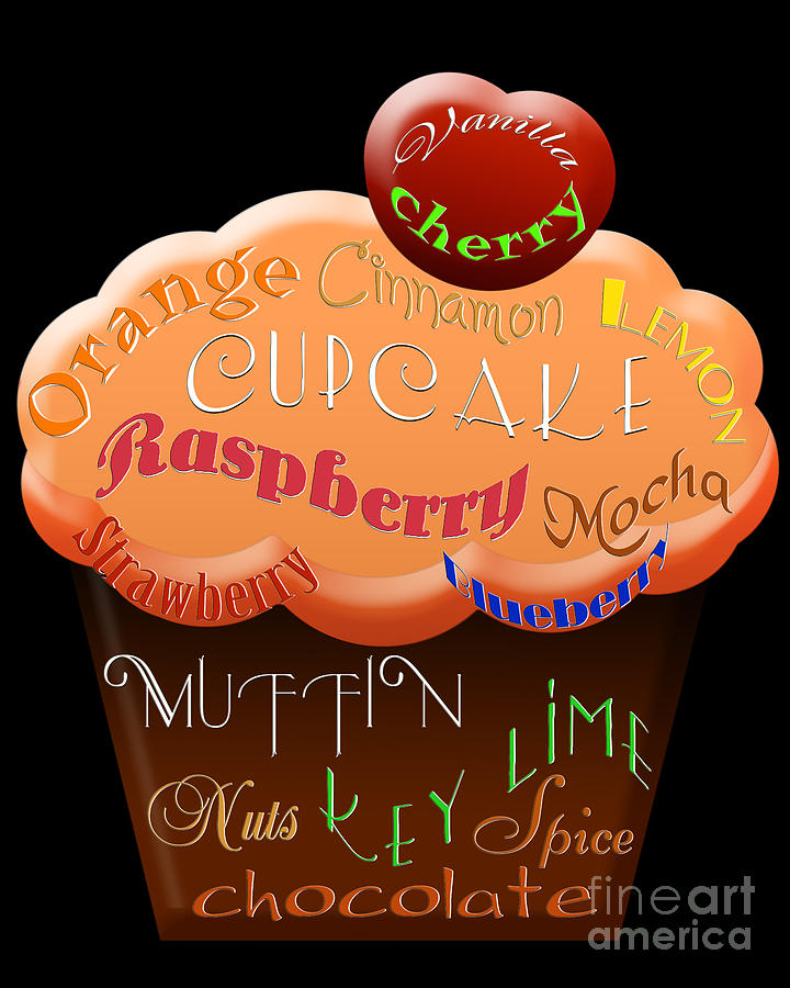 Orange Cupcake Typography Digital Art by Andee Design