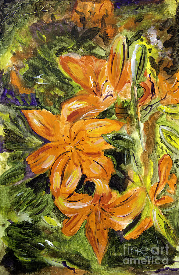 Flower Painting - Orange Daylillies by Timothy Hacker