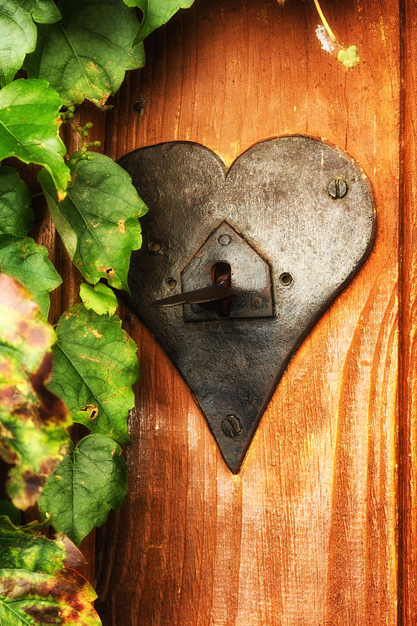 Fall Photograph - Orange Door with Heart Shaped Latch by Georgia Clare