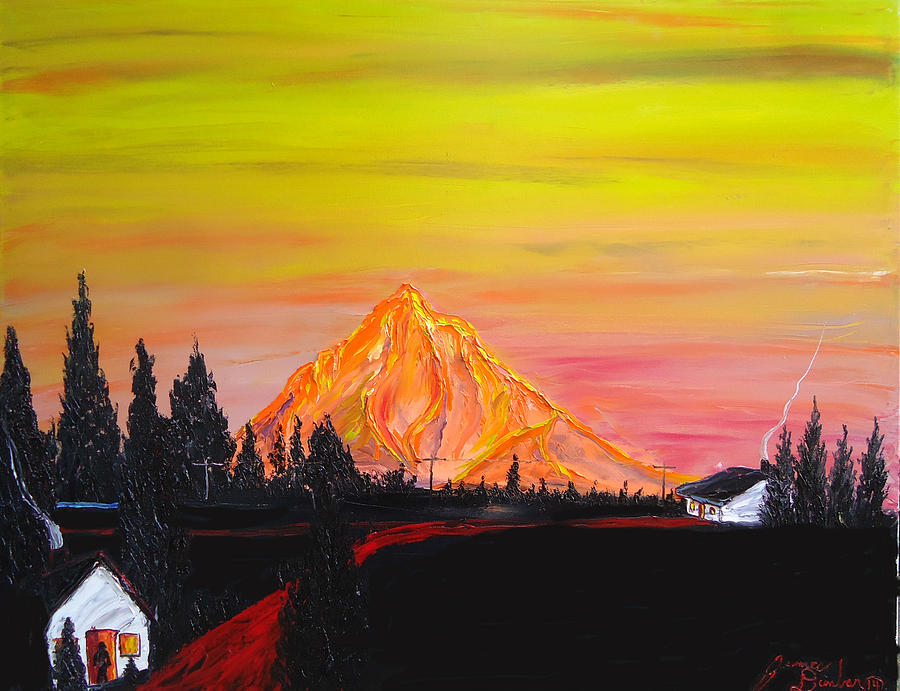 Orange Dusk Of Mount Hood  Painting by James Dunbar