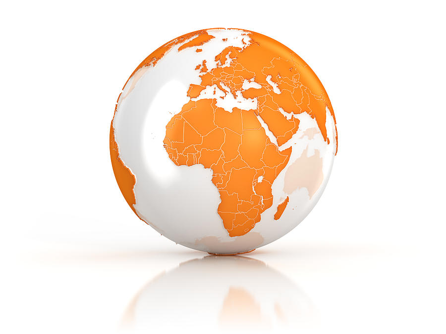 Orange Earth globe on white surface Photograph by Scibak