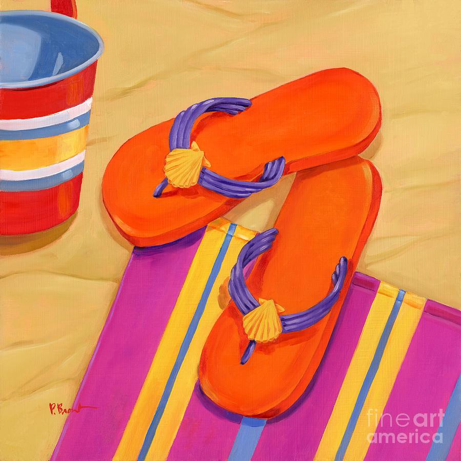 Beach Painting - Orange Flip Flops by Paul Brent