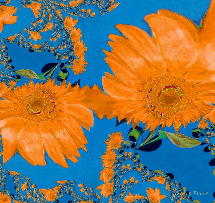 Orange Fractal Sunflower Digital Art by Jamie Frier