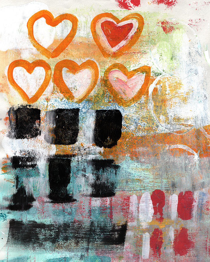 Love Painting - Orange Hearts- abstract painting by Linda Woods