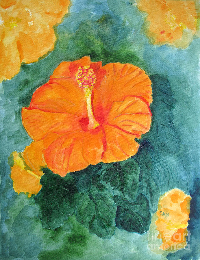 Flowers Still Life Painting - Orange Hibiscus by Sandy McIntire