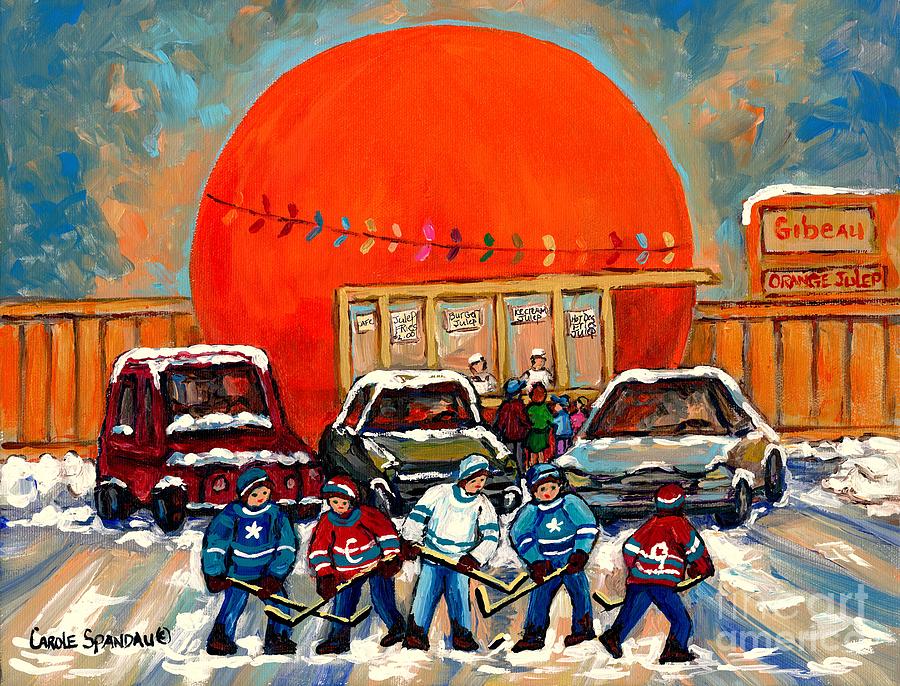 Hot Hockey Game Cool Julep At Montreals Roadside Attraction The Orange Julep By Carole Spandau Painting by Carole Spandau