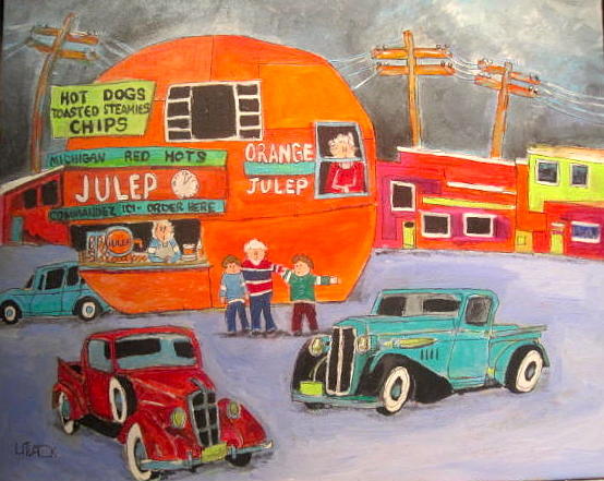 Orange Julep Trucks Montreal Memories Painting by Michael Litvack