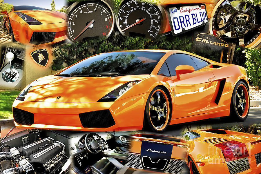 Orange Lamborghini Gallardo Coupe Collage Photograph by Charles Abrams -  Pixels