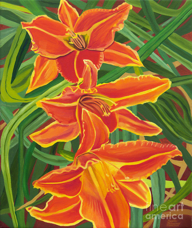 Orange Lilies Painting by Annette M Stevenson