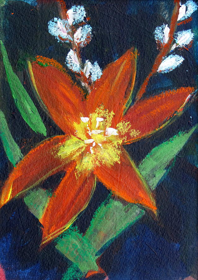 Orange Lily with Pussy Willows Painting by Betty Pieper