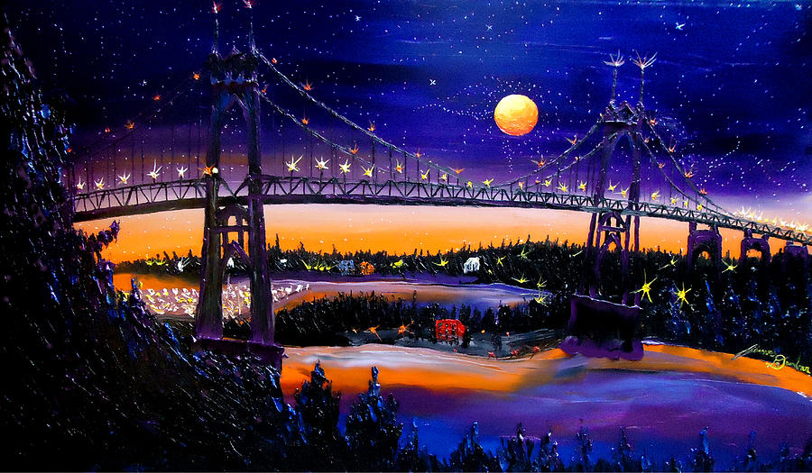 Orange Moon Of St. Johns Bridge Painting by James Dunbar