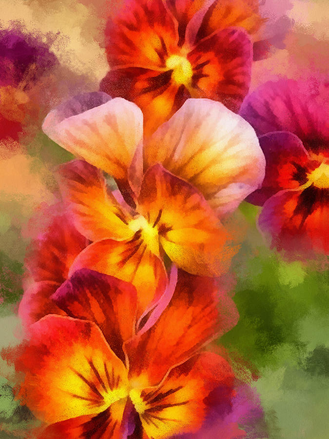 Orange Pansy Flowers Painting by Lilia S