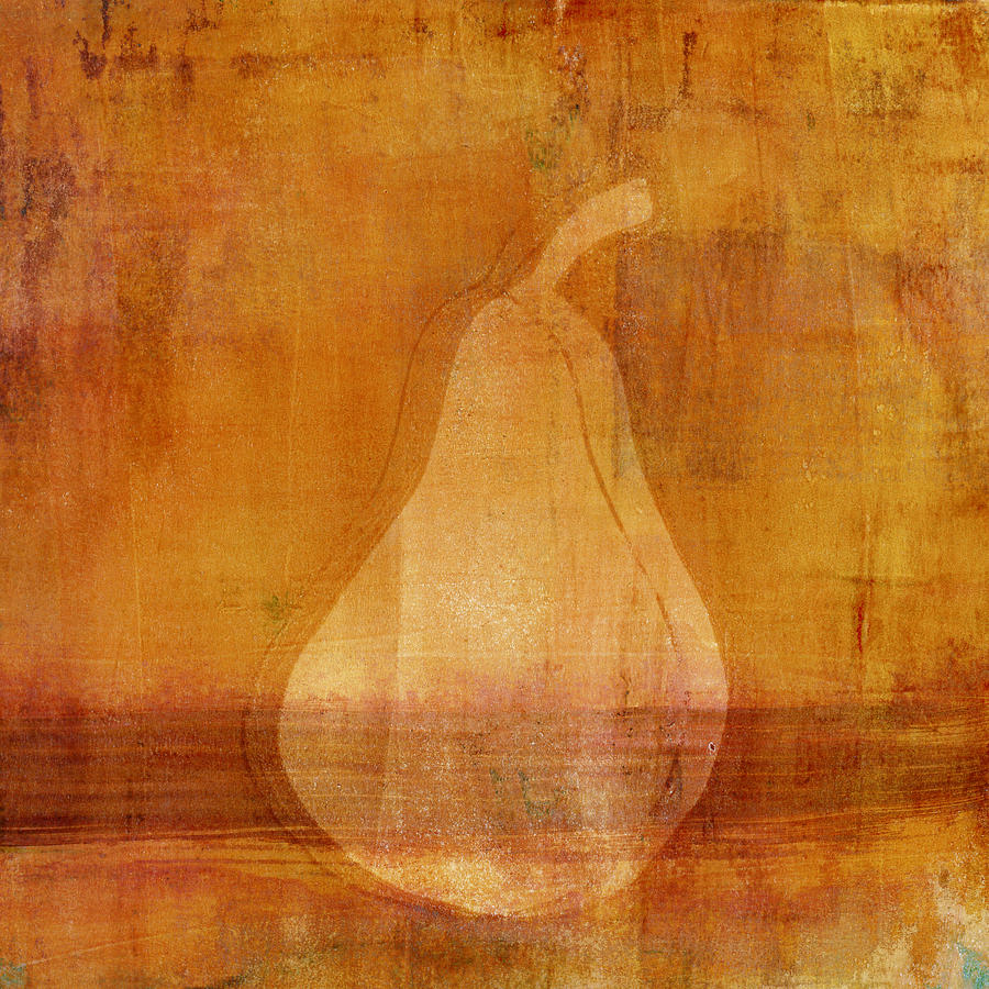 Orange Pear Monoprint Mixed Media by Carol Leigh