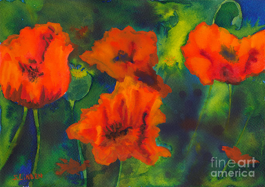 Orange Poppy Delight Painting by Sandy Linden