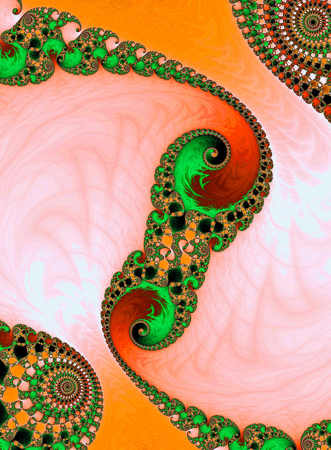 Abstract Digital Art - Orange red and green abstract fractal art by Matthias Hauser