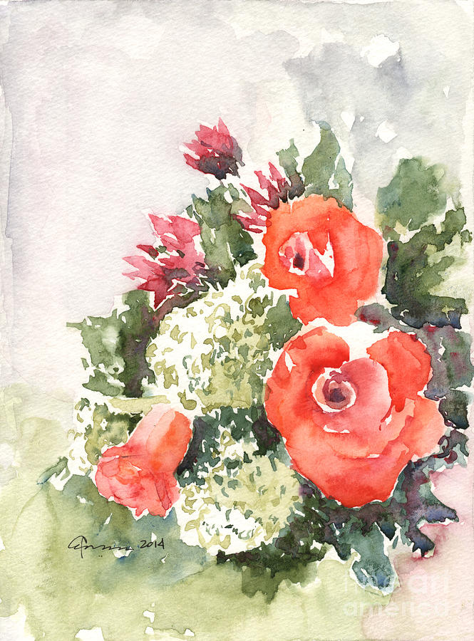 Orange Rose Arrangement Painting by Claudia Hafner