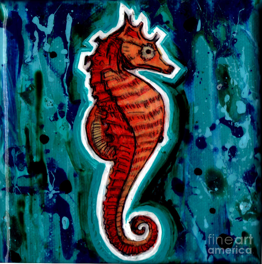 Seahorse Painting - Orange Seahorse by Genevieve Esson