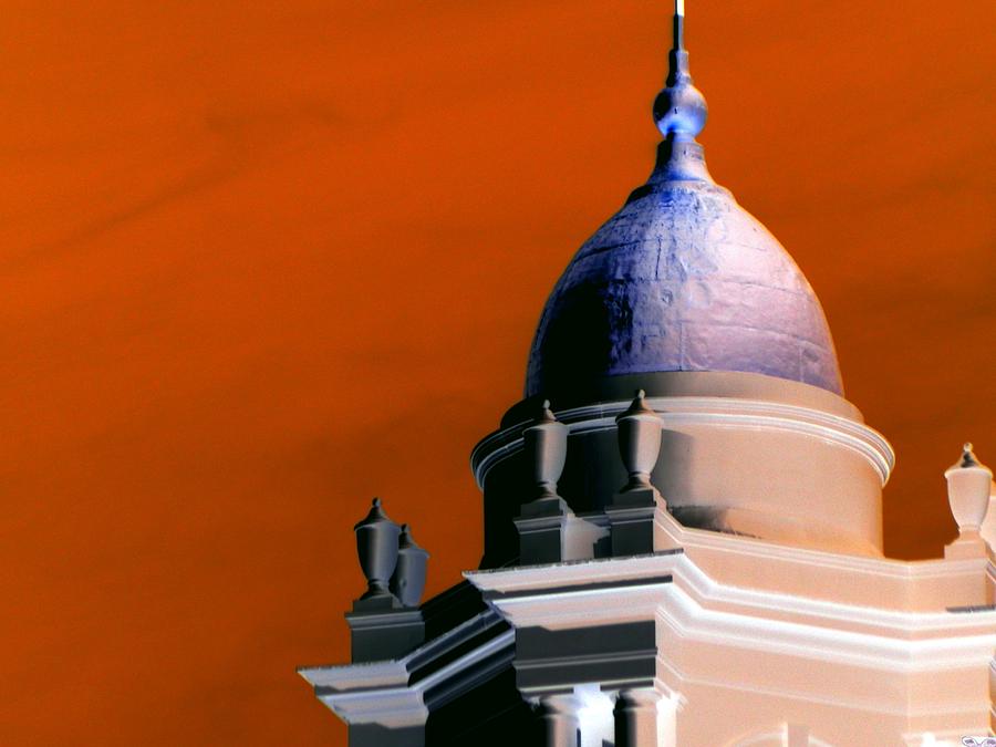 Architecture Photograph - Orange Sky Purple Dome Newport RI by Kathy Barney
