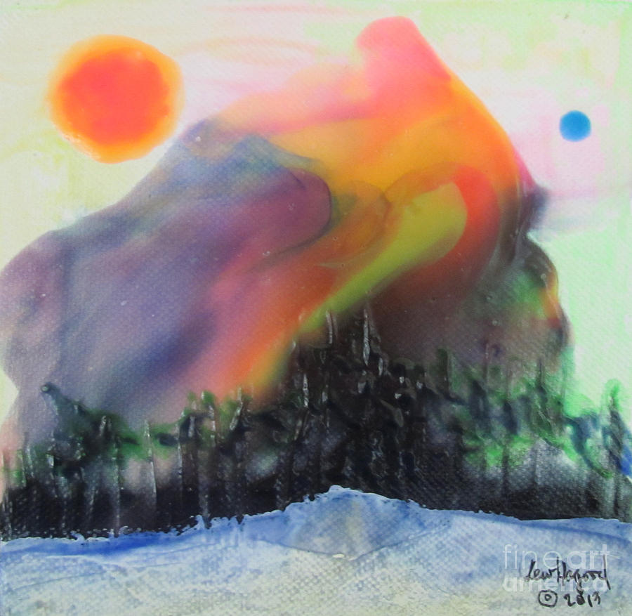 Orange Sun Blue Moon and Snow Painting by Lew Hagood