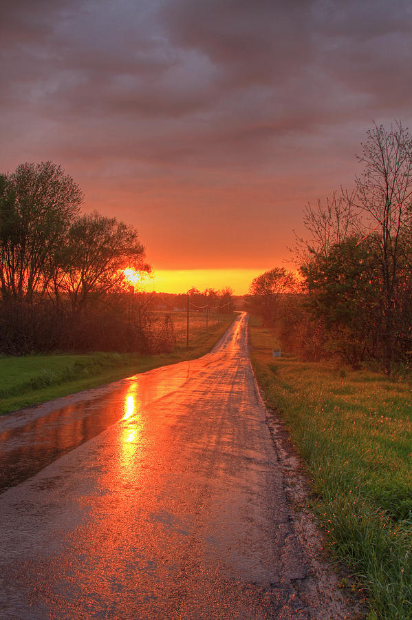 Orange Sunset Glow On Wet Country Roads Photograph by Matt Champlin