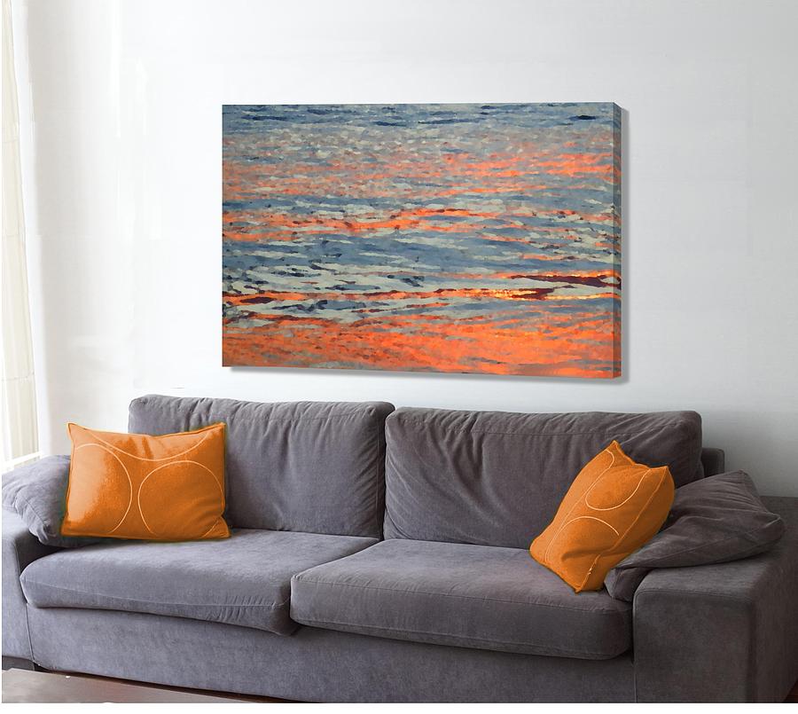 Orange Sunset Reflections on the wall Digital Art by Stephen Jorgensen