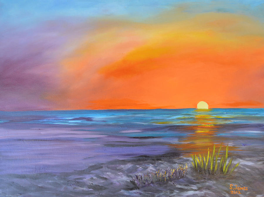 Orange Sunset Painting by Sally Jones