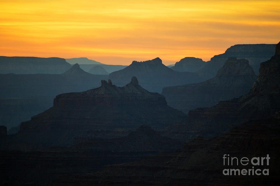 Orange Sunset Twilight over Silhouetted Spires in Grand Canyon National Park Photograph by Shawn OBrien
