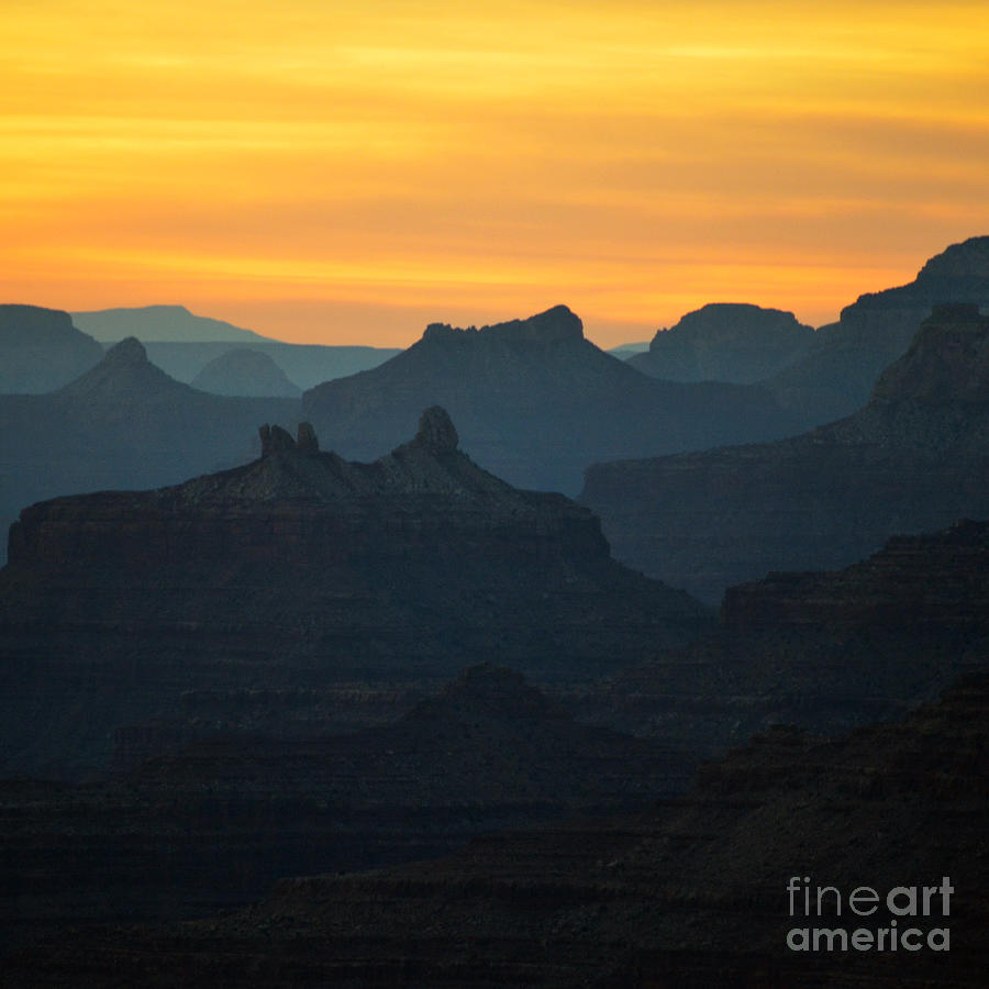Orange Sunset Twilight over Silhouetted Spires in Grand Canyon National Park Square Photograph by Shawn OBrien
