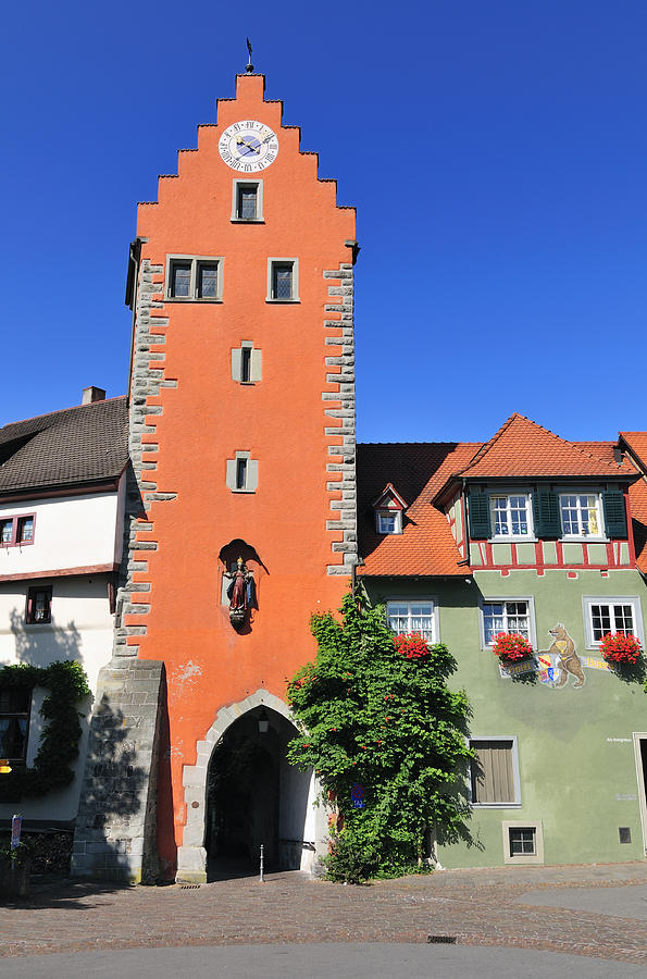 Orange tower and blue sky - City gate in Meersburg Germany Photograph by Matthias Hauser