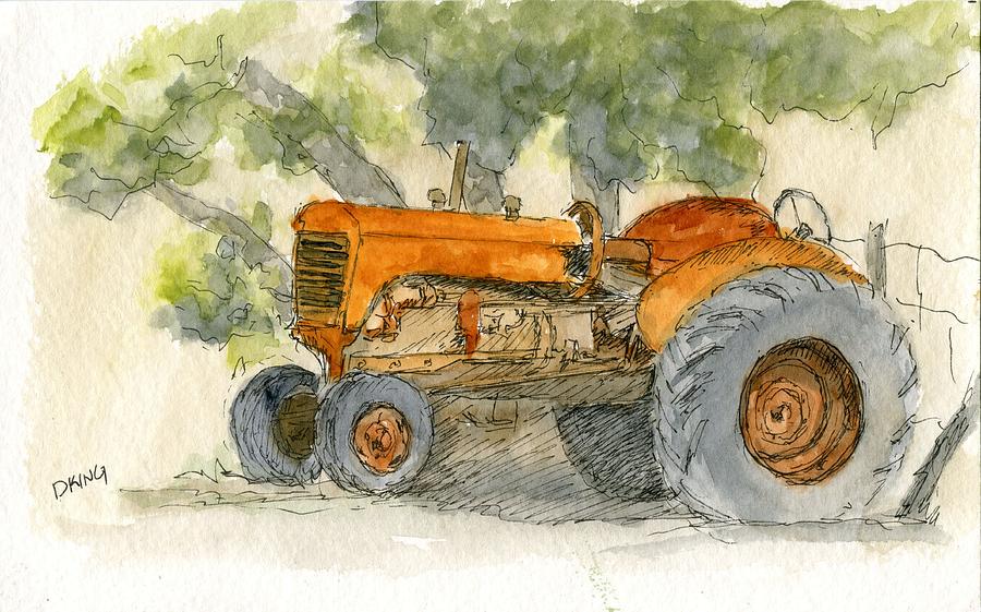 Orange Tractor Painting by David King